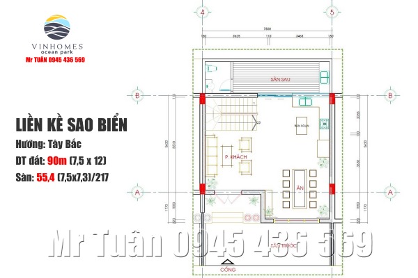 BÁN LIỀN KỀ SAO BIỂN 2 (ĐẤT 90m/MT7,5m) TÂY BẮC, VIEW CÔNG VIÊN