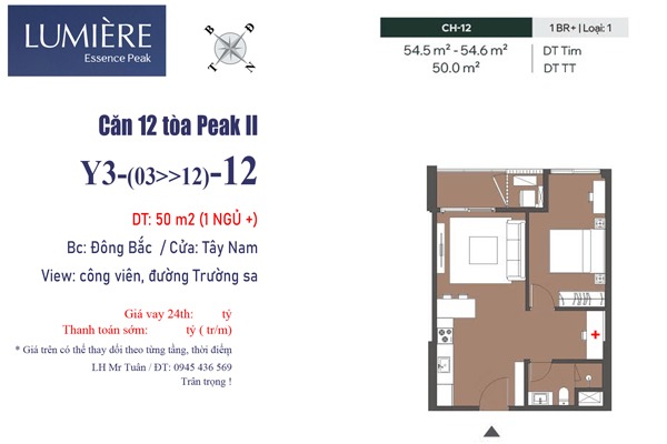 Y3-xx-12 | Căn 12 tòa Y3 LUMIÈRE Essence Peak II