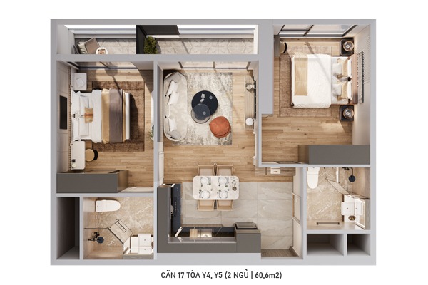 P.xx-20 | CĂN 20 TÒA Y5 (2 NGỦ | 59,2m2) dự án MIK Cổ Loa
