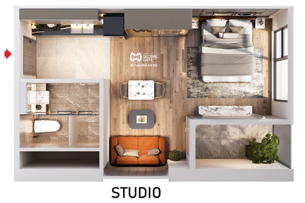 STUDIO CĂN 08 TÒA M2 - MONACO (33m2 / BC: TÂY BẮC, VIEW CÔNG VIÊN)