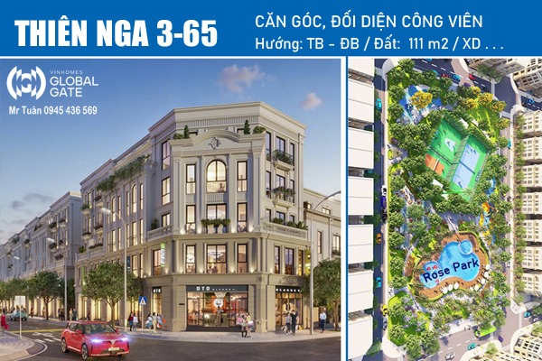 THIÊN NGA 3-65 | CĂN GÓC, ĐỐI DIỆN CÔNG VIÊN ROSE PARK, VIN CỔ LOA