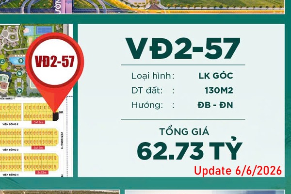 VĐ2-57 CĂN GÓC, ĐƯỜNG THÀNH PHỐ TP4, KẾ CẬN CỤM CHUNG CƯ 45 TẦNG